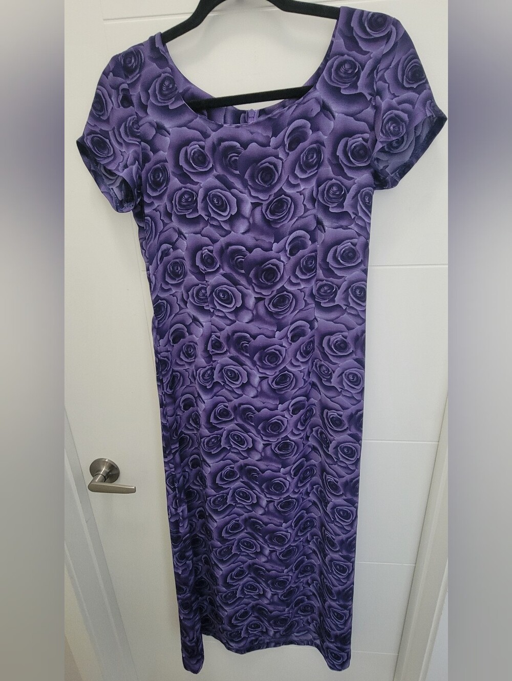 Vintage Purple Rose Print Short-Sleeve Women's Dress Whimsigoth